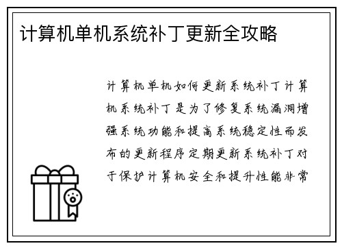计算机单机系统补丁更新全攻略